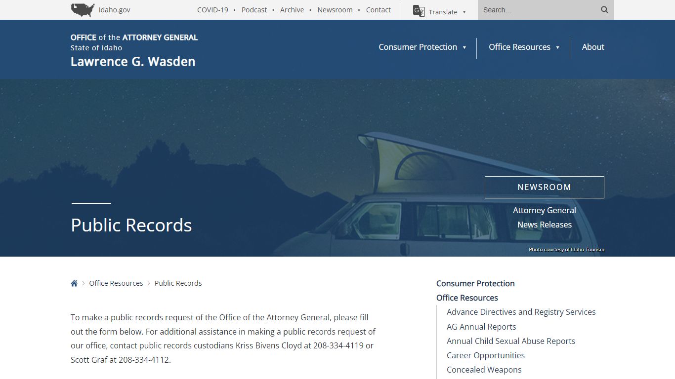 Public Records - Idaho Office of Attorney General